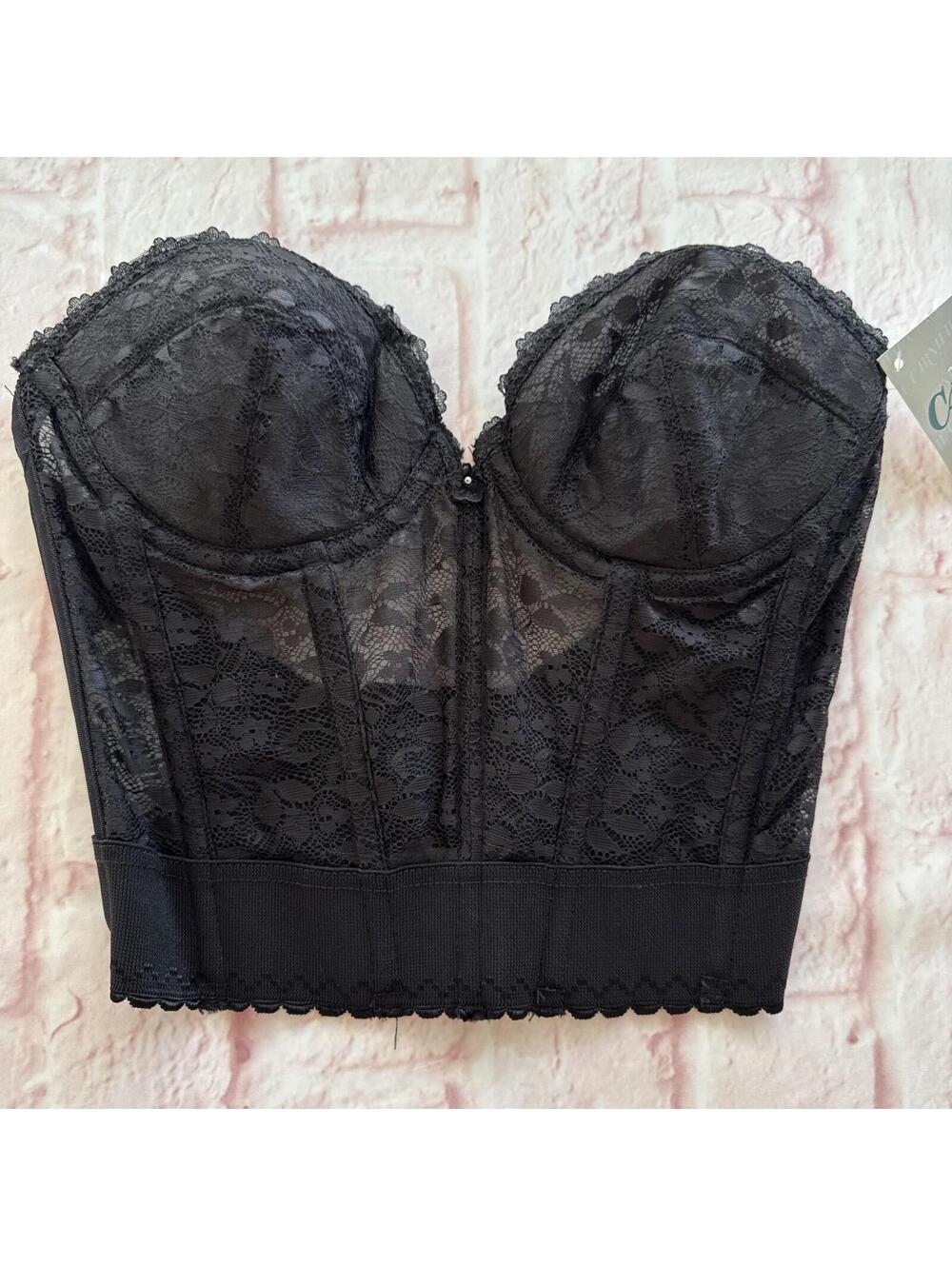 NWT Carnival Padded Longline Strapless Bustier Black Lace 32C